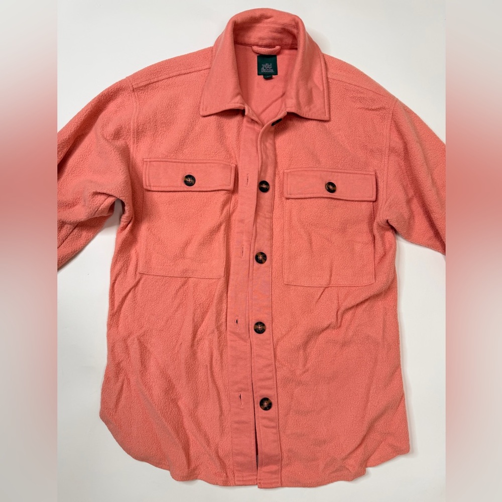 Pink Shacket Brushed Oversized Long Sleeve Button Down Shirt Jacket Fleece Plaid - Picture 7 of 17